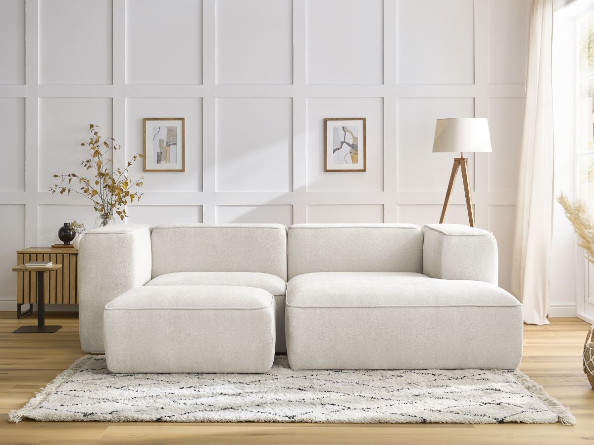 Bobochic Zephyr Ecksofa mit Pouf 260 × 165 cm Strukturstoff Weiß Ecke rechts