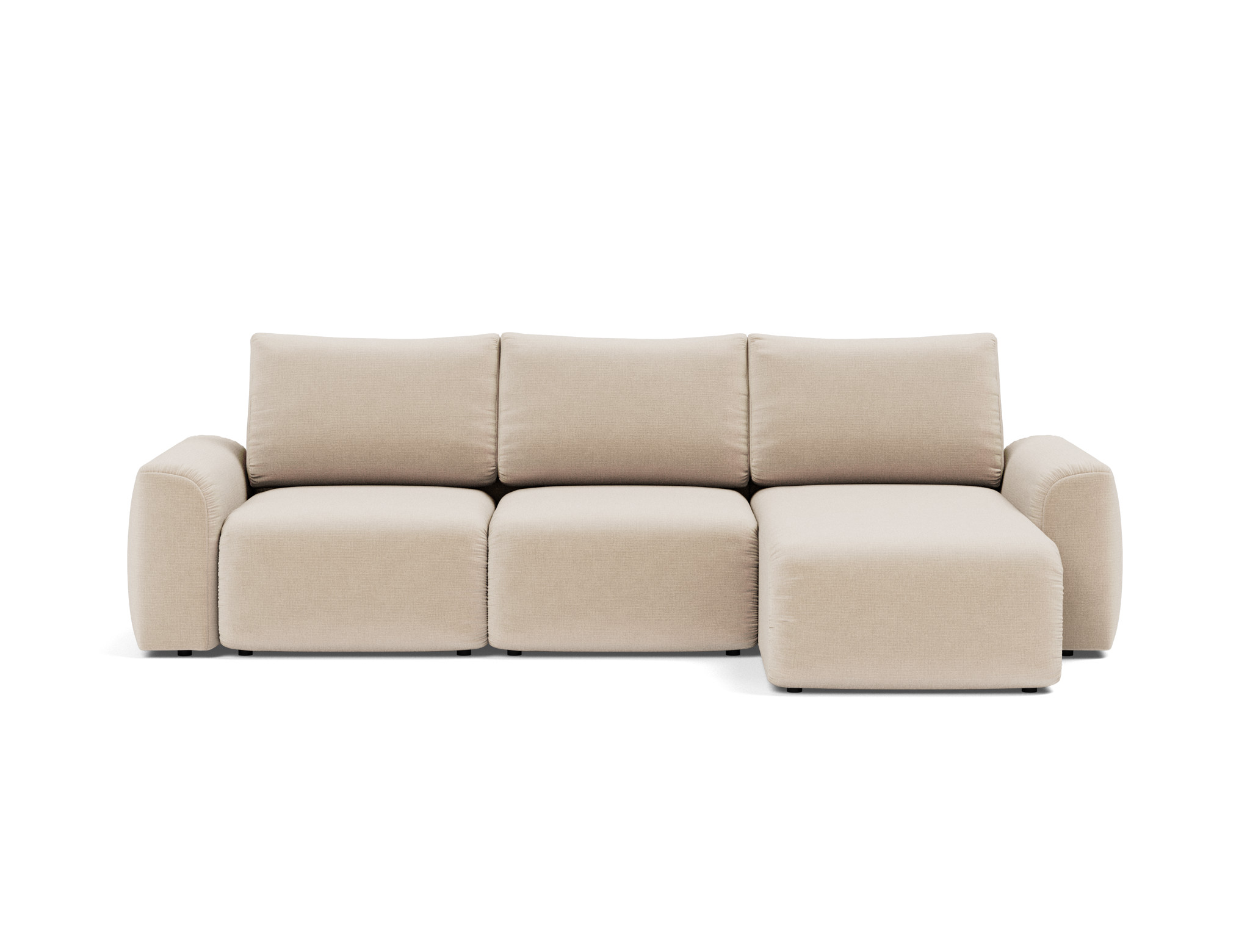Schlafsofa Norum mit Chaiselongue und Chunky-Armlehnen Chenille Esina 410-Almond-Beige