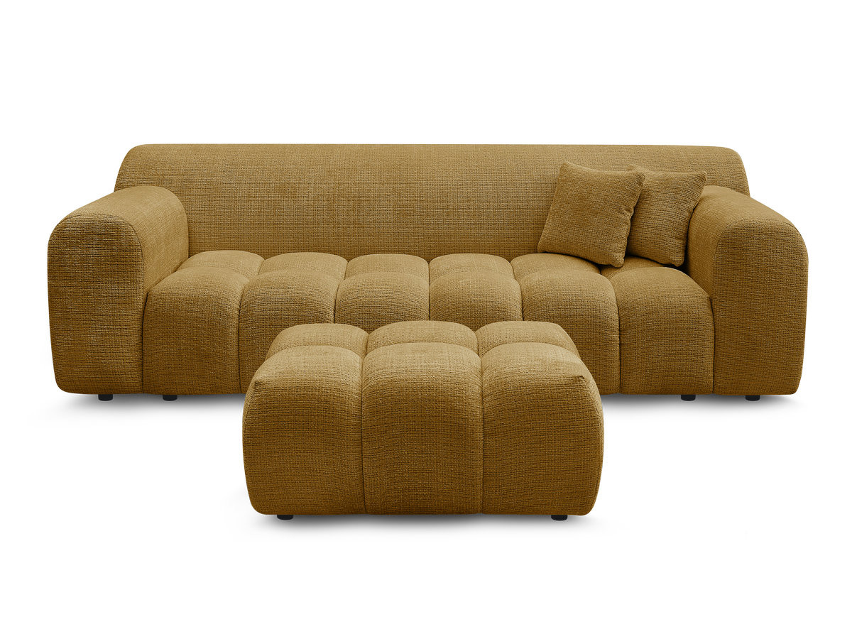 Bobochic Melisse Sofa 3-Sitzer mit Pouf Strukturstoff Gelb
