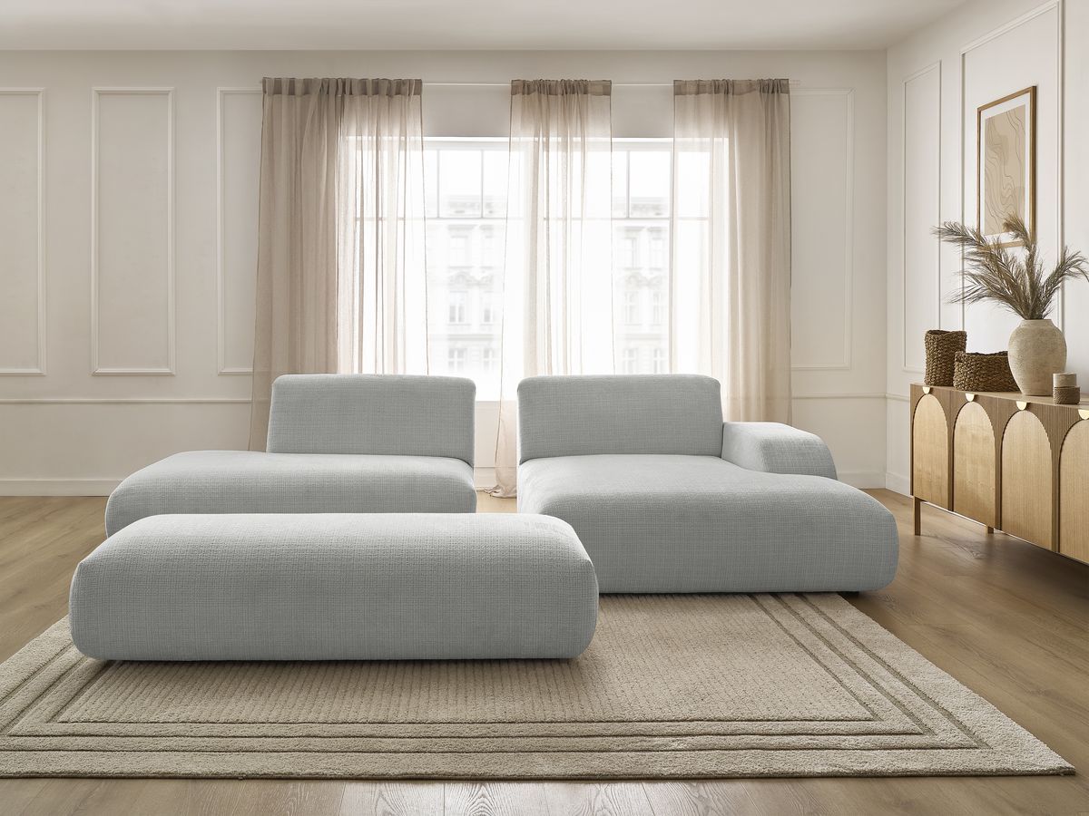 Bobochic Sirius Ecksofa mit Pouf 300 × 170 cm Strukturstoff Hellgrau Ecke rechts