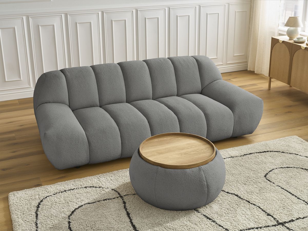 Bobochic Hayden Sofa 2-Sitzer mit Pouf Bouclé-Stoff Dunkelgrau