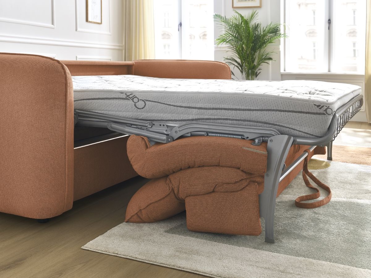 Bobochic Achille Schlafsofa 3-Sitzer Melange-Stoff Orange, Liegefläche 160 × 200 cm