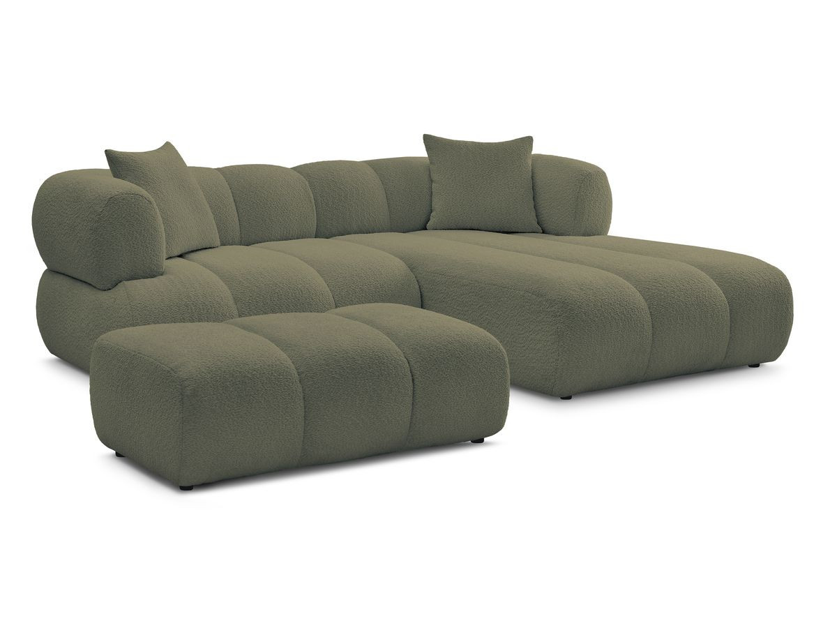 Bobochic Pamira Ecksofa mit Pouf Bouclé-Stoff Grün Ecke rechts