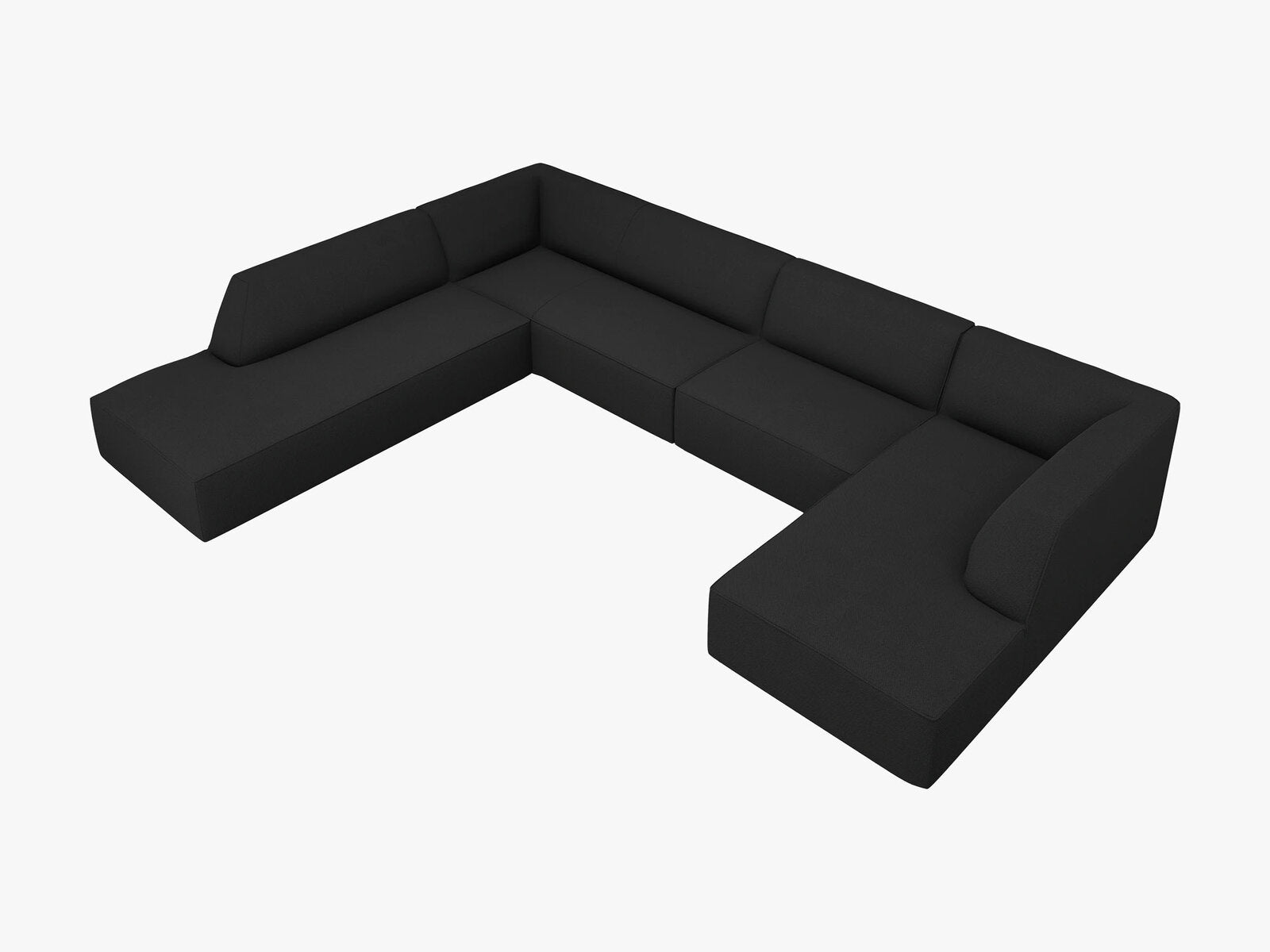 Micadoni Panorama-Ecksofa Ruby 7-Sitzer Links Strukturierter Stoff Ottawa Schwarz