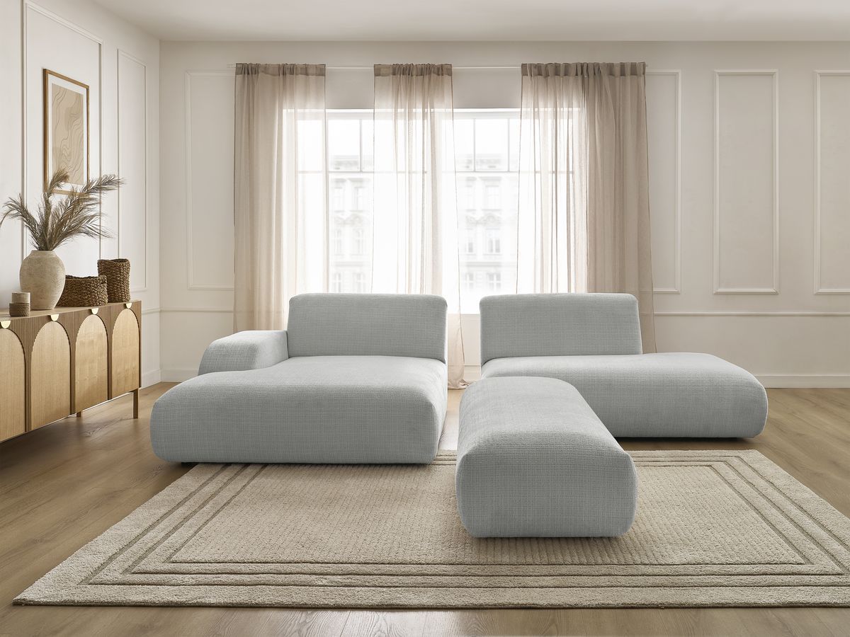 Bobochic Sirius Ecksofa mit Pouf 300 × 170 cm Strukturstoff Hellgrau Ecke links