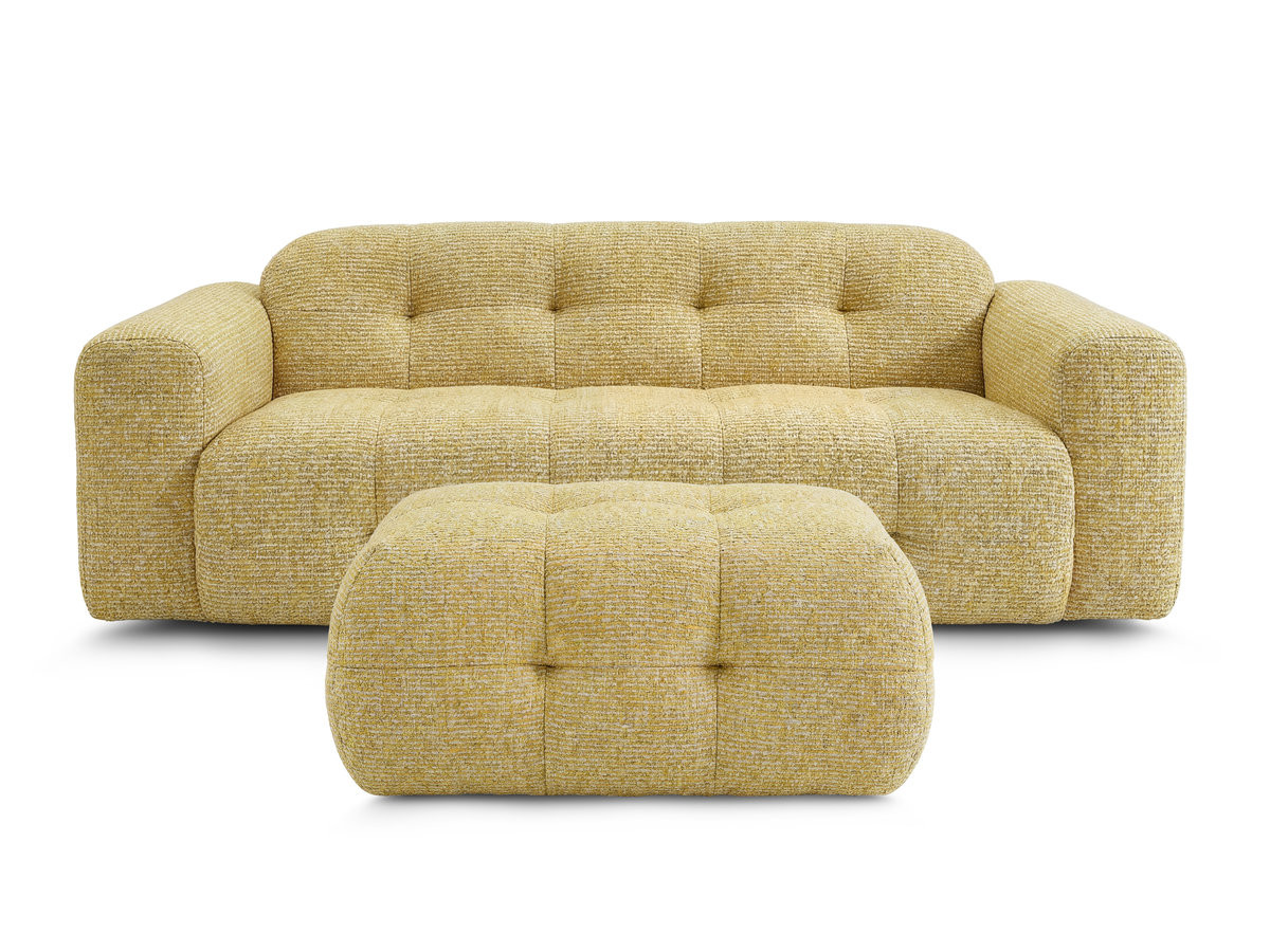 Bobochic Laura Sofa 3-Sitzer mit kleinem Pouf Melange-Stoff Gelb