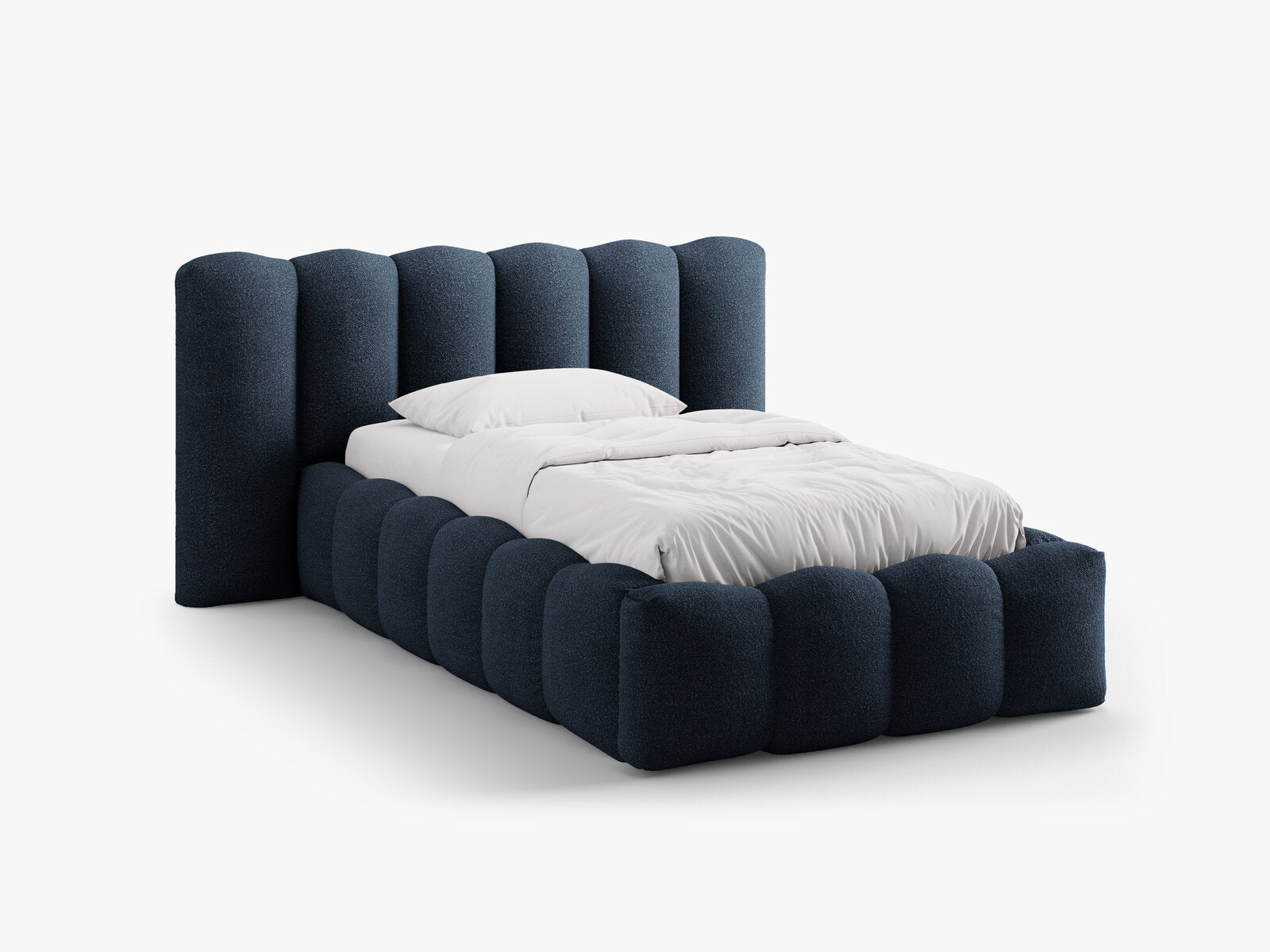 Micadoni Stauraumbett mit Kopfteil Lupine Boucle Baloo Dunkelblau