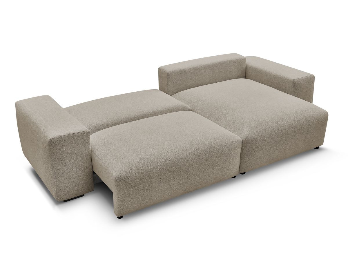 Bobochic Voltaire Ecksofa mit Schlaffunktion und Bettkasten Melange-Stoff Taupe