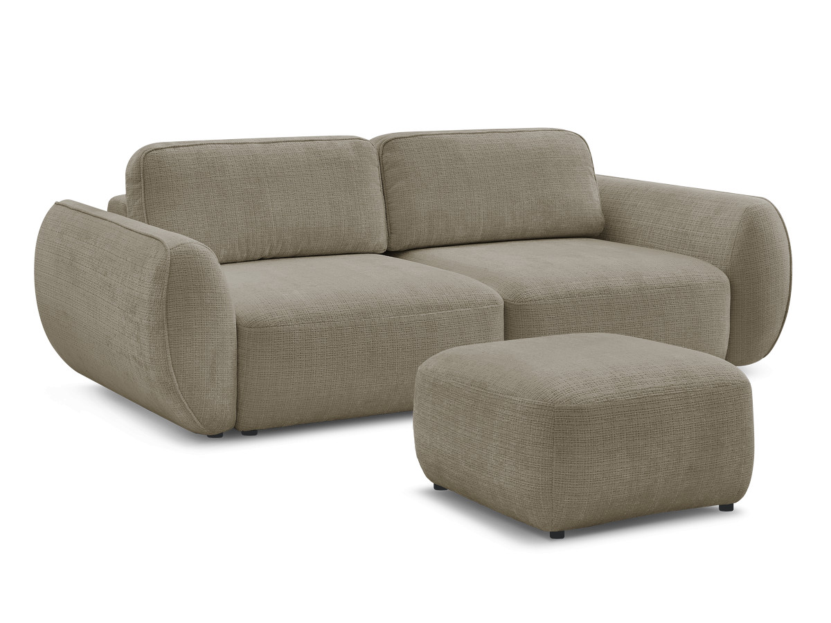 Bobochic Denise Schlafsofa 3-Sitzer mit Bettkasten und Pouf Strukturstoff Taupe