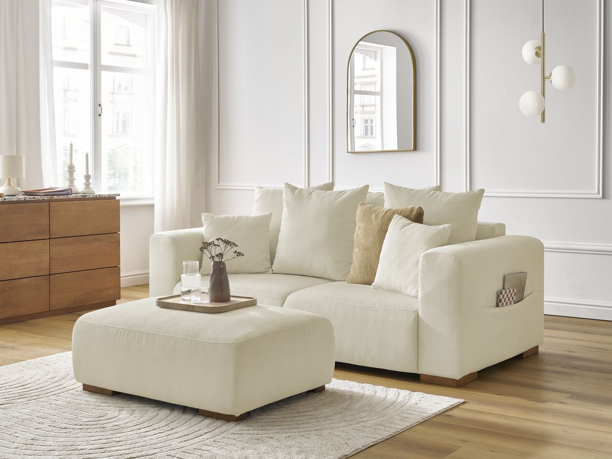 Bobochic Sidonie Sofa 3-Sitzer mit Pouf Cordsamt Beige