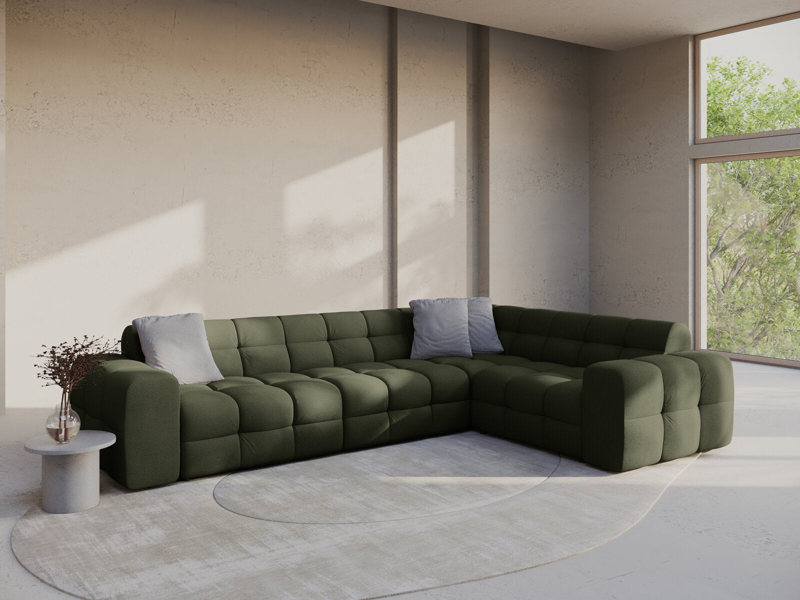 Micadoni Ecksofa Kendal 6-Sitzer Rechts Strukturierter Stoff Amazonas Grün