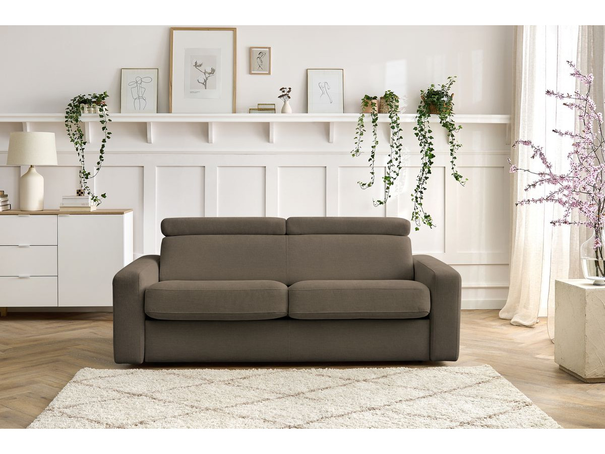 Bobochic Monaco Schlafsofa 3-Sitzer Stoff Braun, Liegefläche 140 × 190 cm