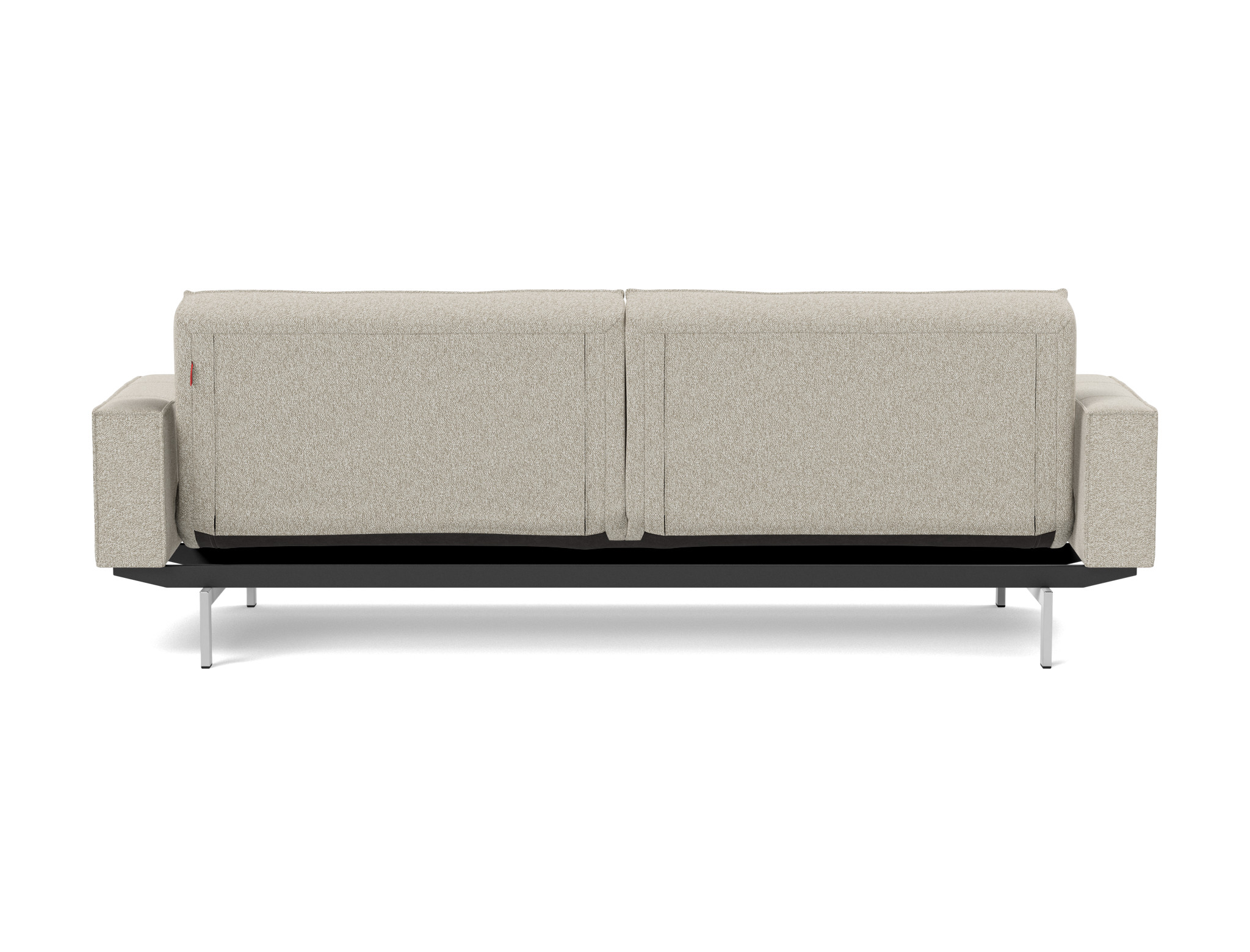 Schlafsofa Splitback mit Armlehnen Boucle Skandi 539-Beige Beine Chrom