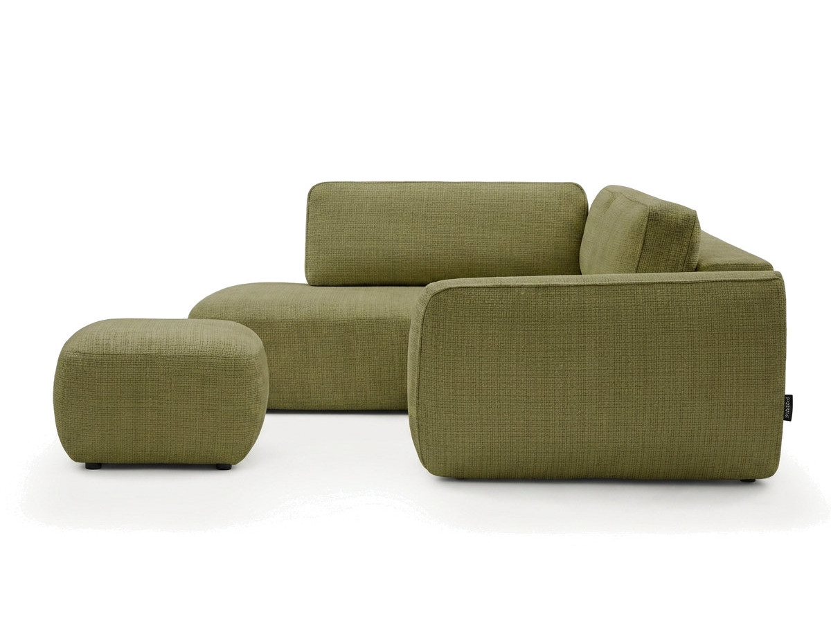 Bobochic Denise Ecksofa mit Schlaffunktion und Bettkasten und Pouf 256 × 197 cm Strukturstoff Grün Ecke links