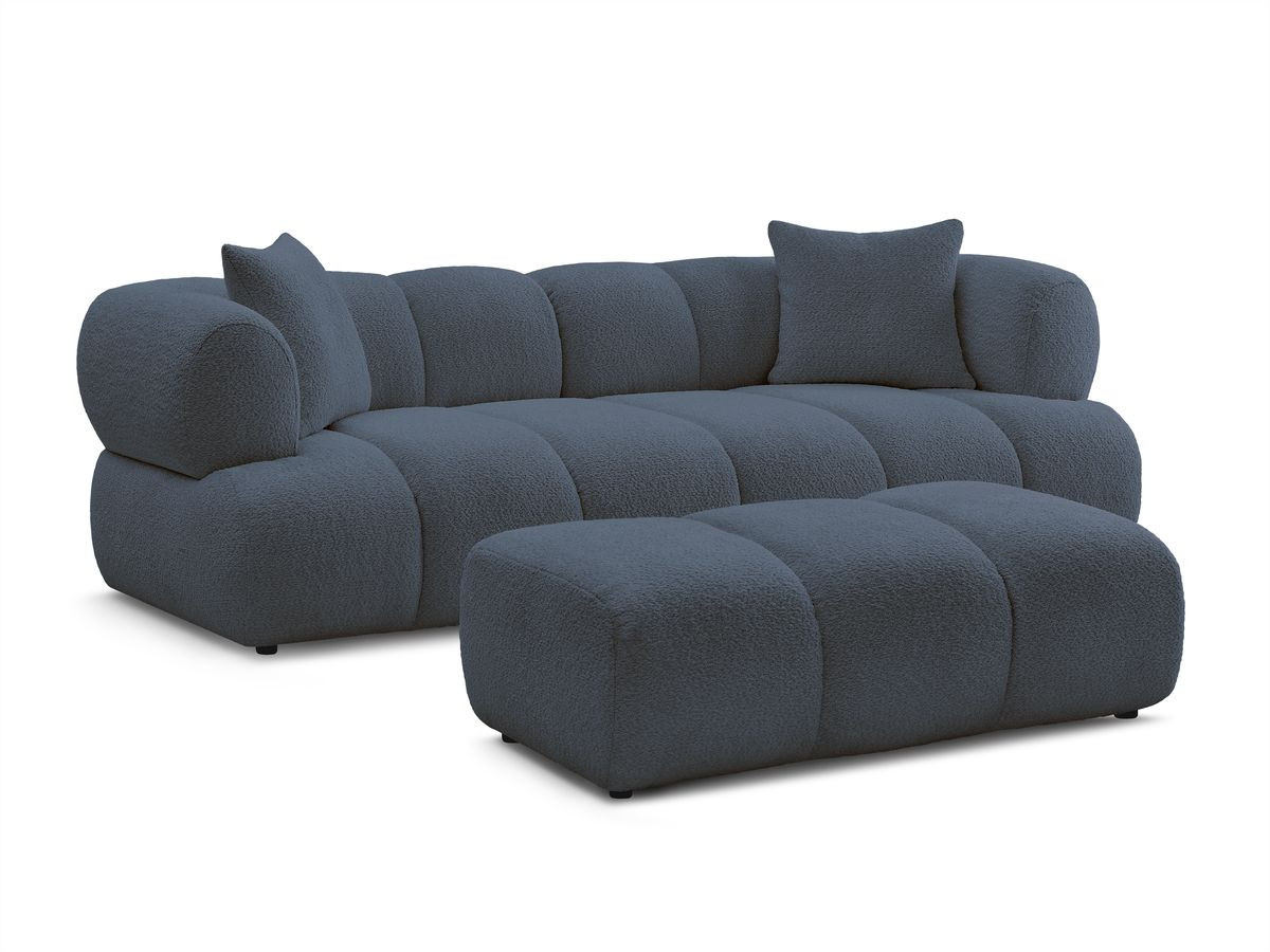 Bobochic Pamira Sofa 3-Sitzer mit Pouf Bouclé-Stoff Dunkelblau