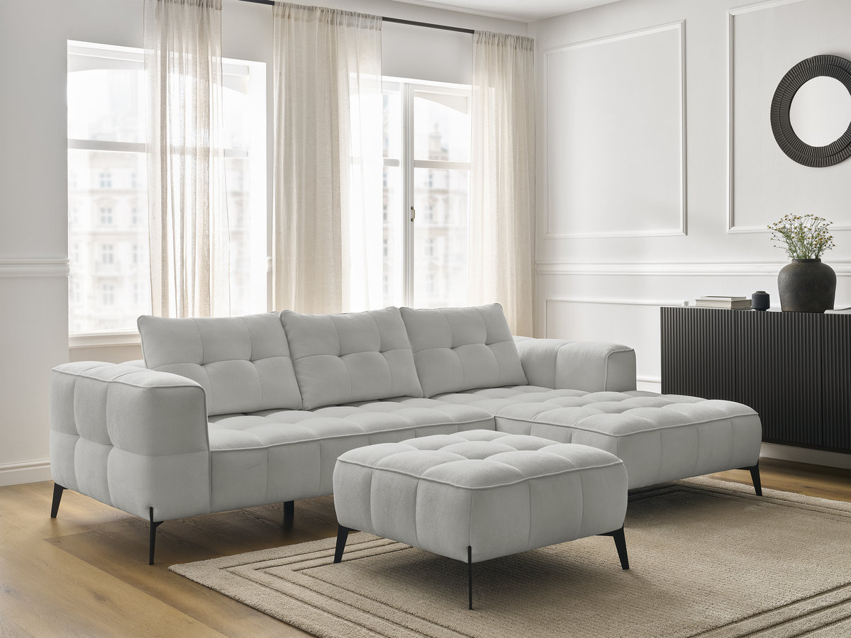 Bobochic Anis Ecksofa mit Pouf Strukturstoff Hellgrau Ecke rechts
