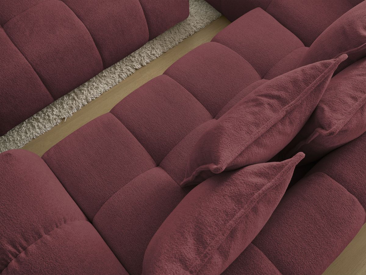 Bobochic Everest Ecksofa mit Schlaffunktion und Bettkasten und Pouf 320 × 212 cm, 10 Kissen Melange-Stoff Rot Ecke links