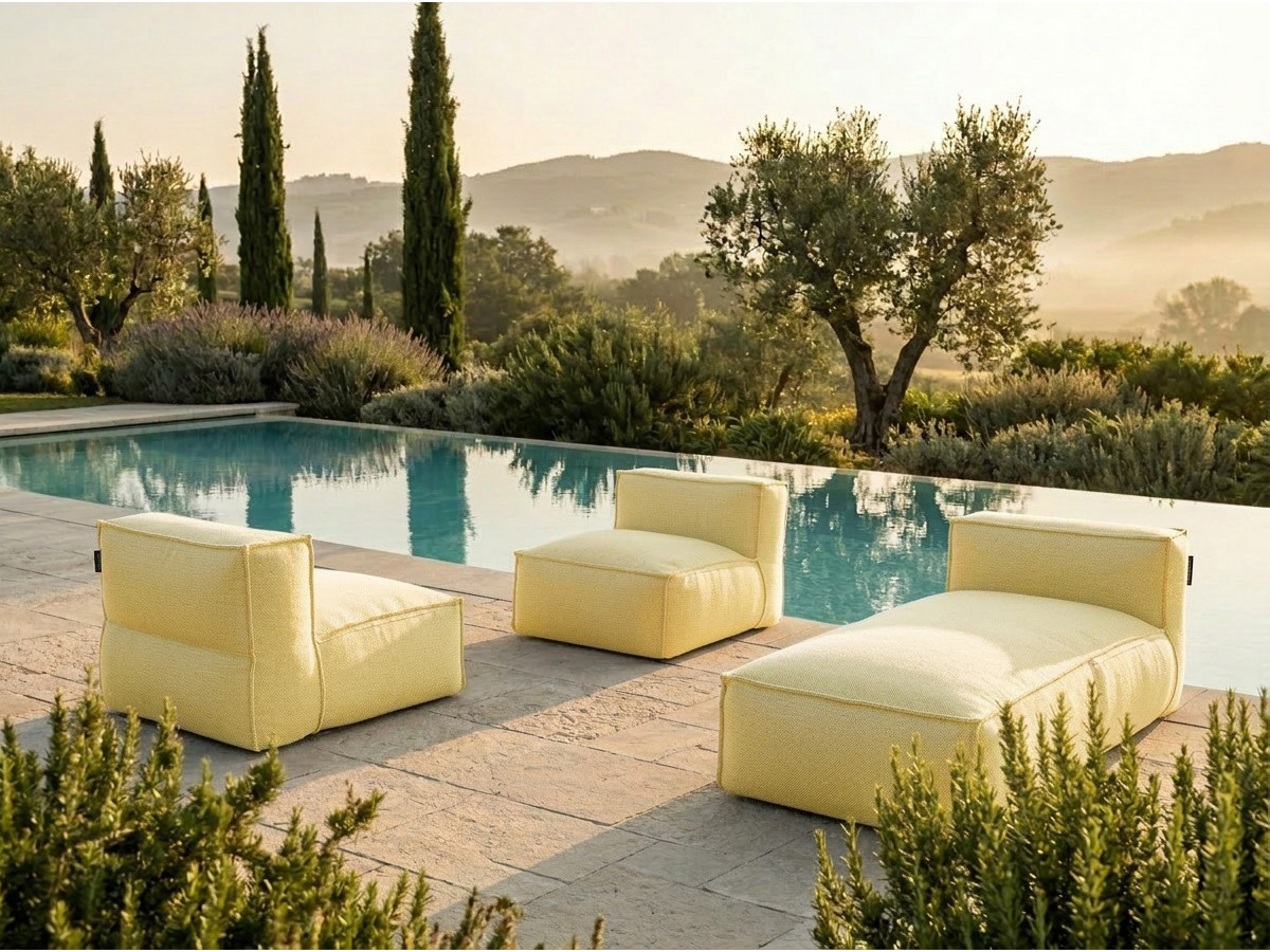 Bobochic Biarritz Gartensofa 3-Sitzer Melange-Stoff Gelb