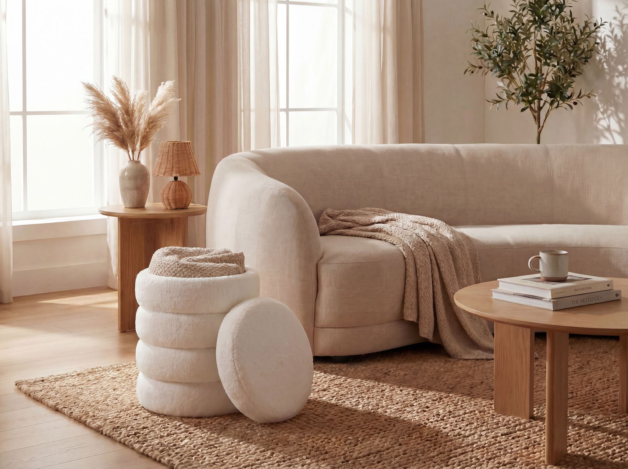 Sitzhocker Vassbotn Stoff Creme Ø 40 cm