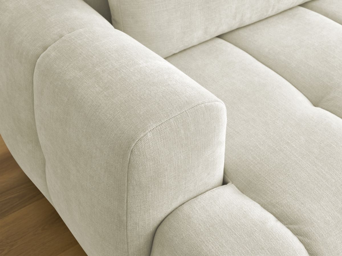 Bobochic Fuji Ecksofa mit Schlaffunktion und Bettkasten und Pouf 292 × 160 cm Stoff Beige Ecke rechts
