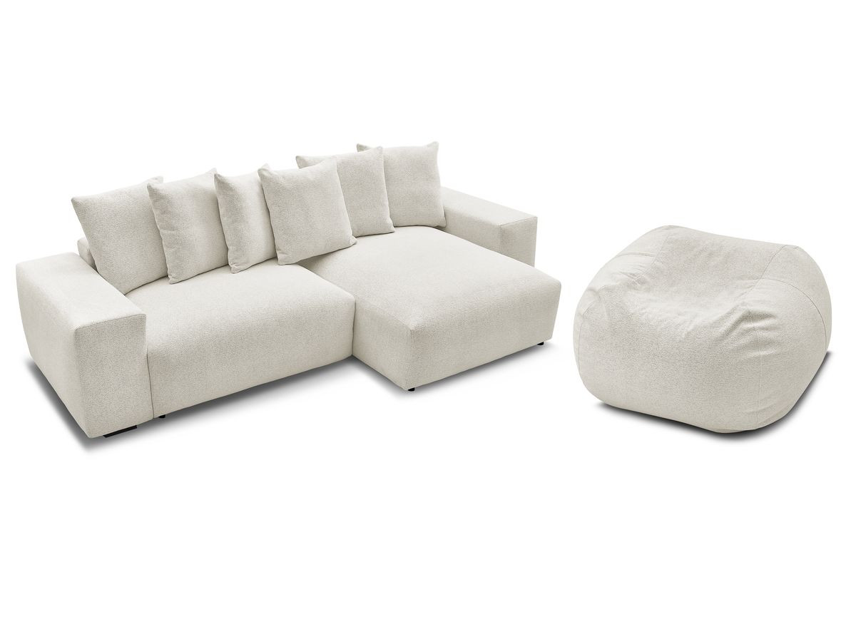 Bobochic Voltaire Ecksofa mit Pouf 310 × 174 cm Melange-Stoff Weiß