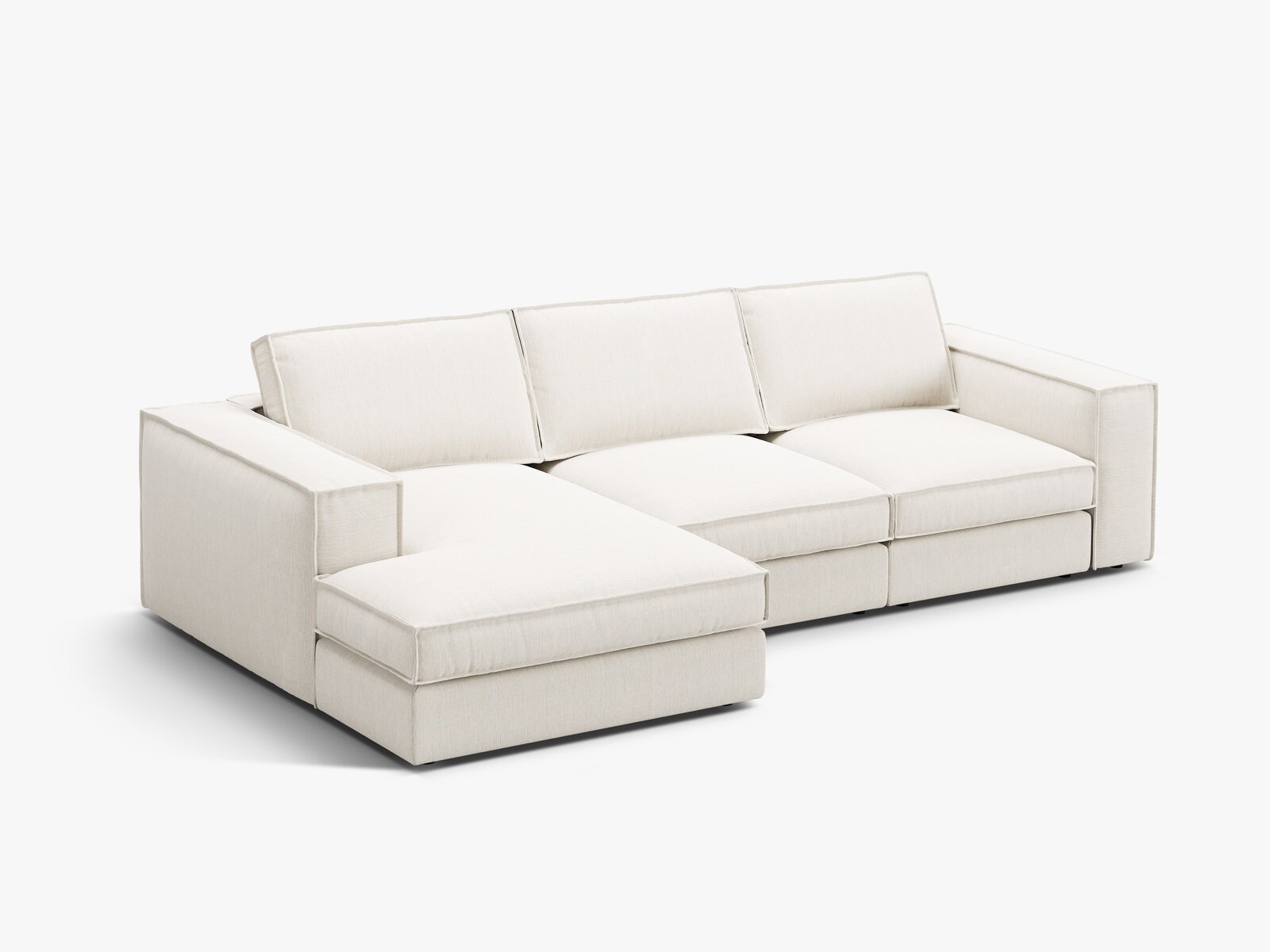 Micadoni modulares Ecksofa Pola 3-Sitzer Links Strukturierter Stoff Babel Weiß