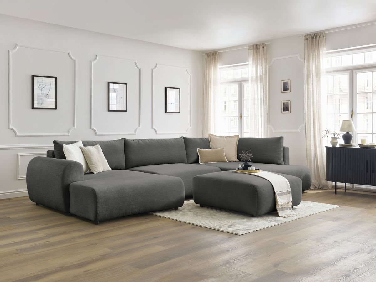 Bobochic Lucien Wohnlandschaft mit Pouf Stoff Dunkelgrau Ecke links