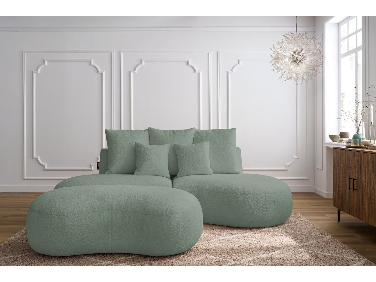 Bobochic Saint-germain Sofa 3-Sitzer mit Pouf Bouclé-Stoff Grün