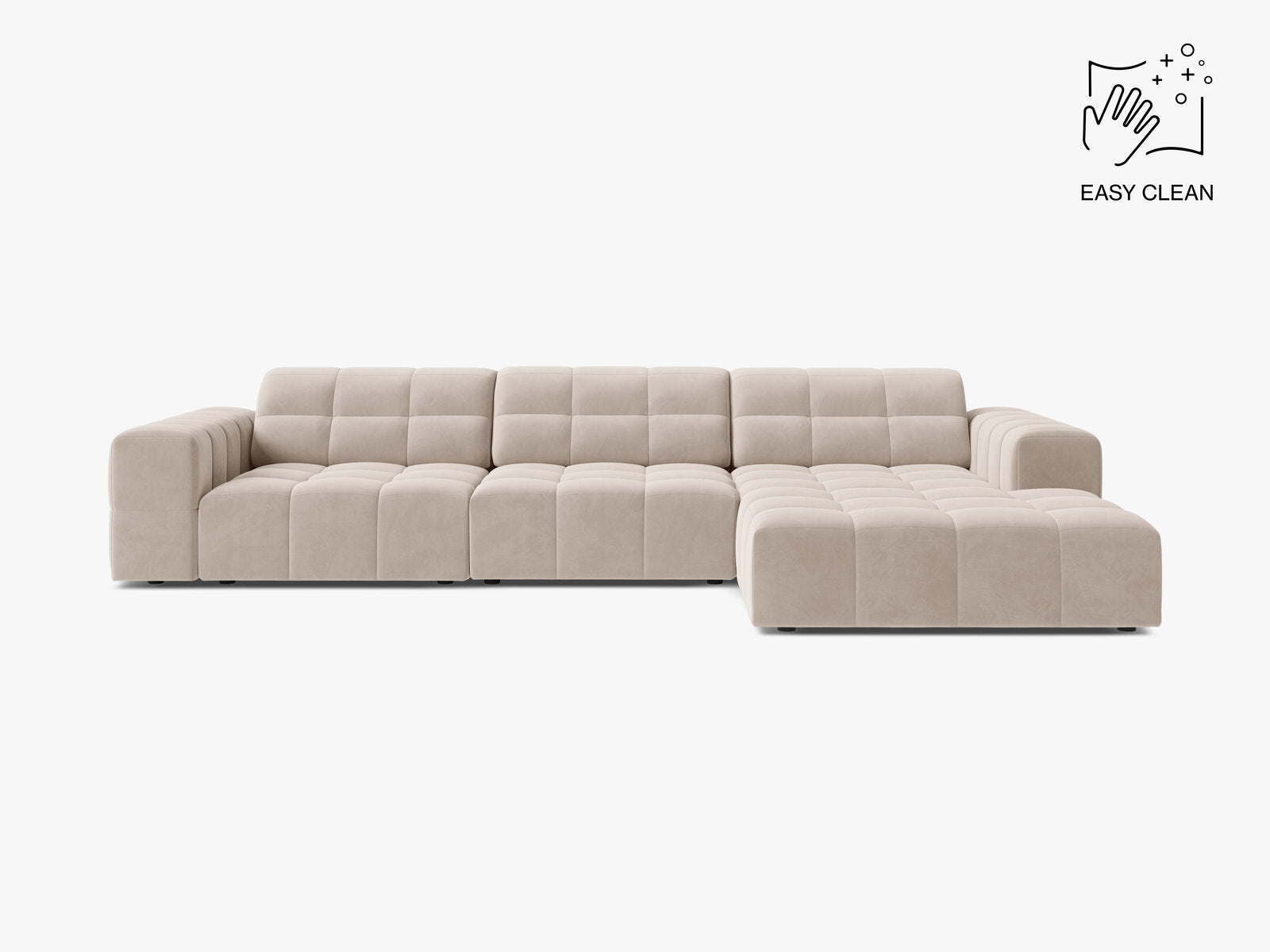 Micadoni Ecksofa Jennifer 4-Sitzer Rechts Samt Venus Helles Beige