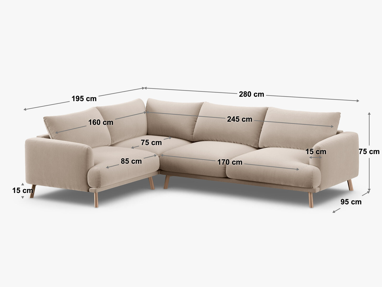 Micadoni Ecksofa Naomi 4-Sitzer große Version Rechts Strukturierter Stoff Liberty Beige