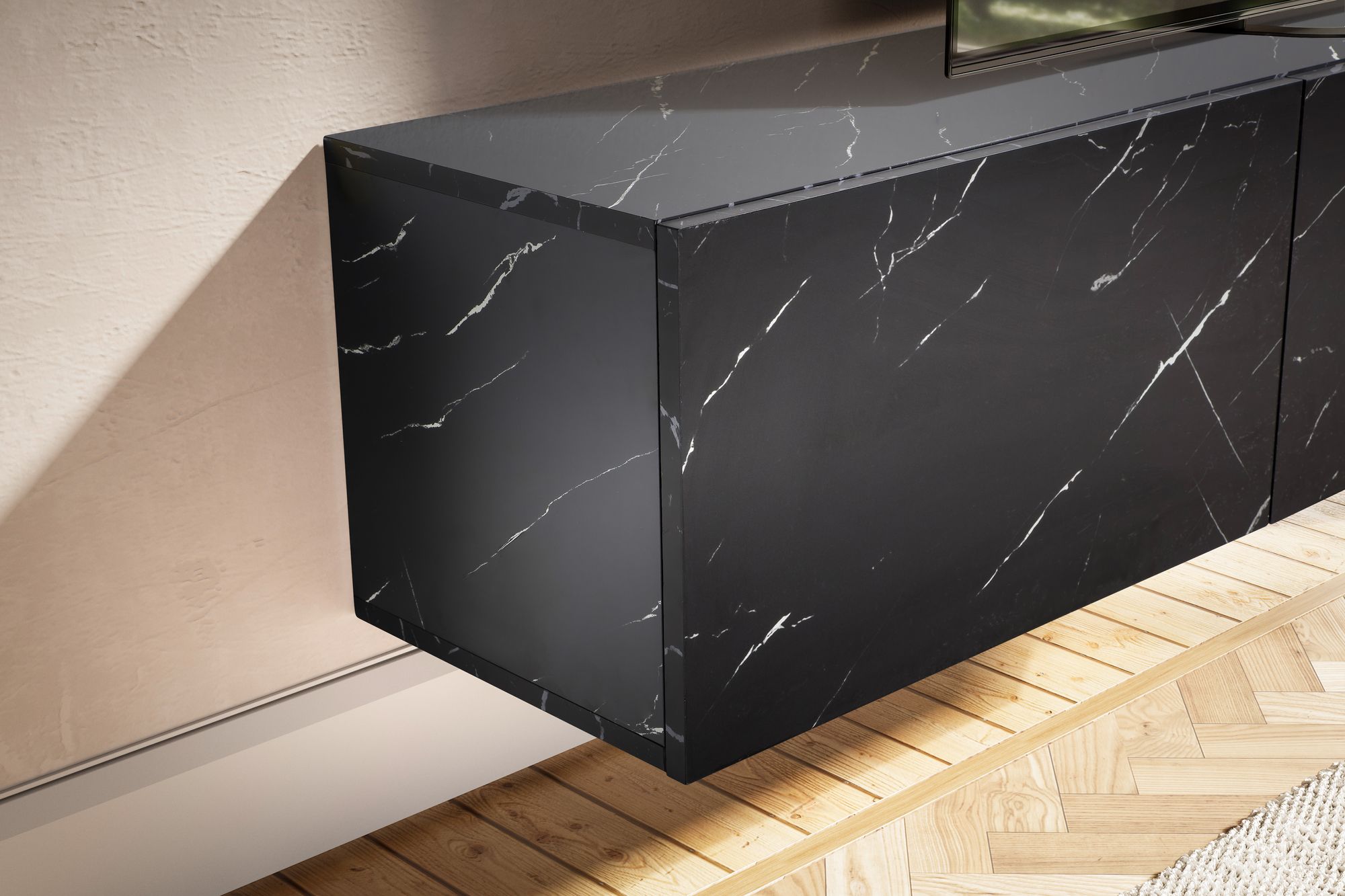TV-Board Haugland Marmoroptik Schwarz Breite 160 cm