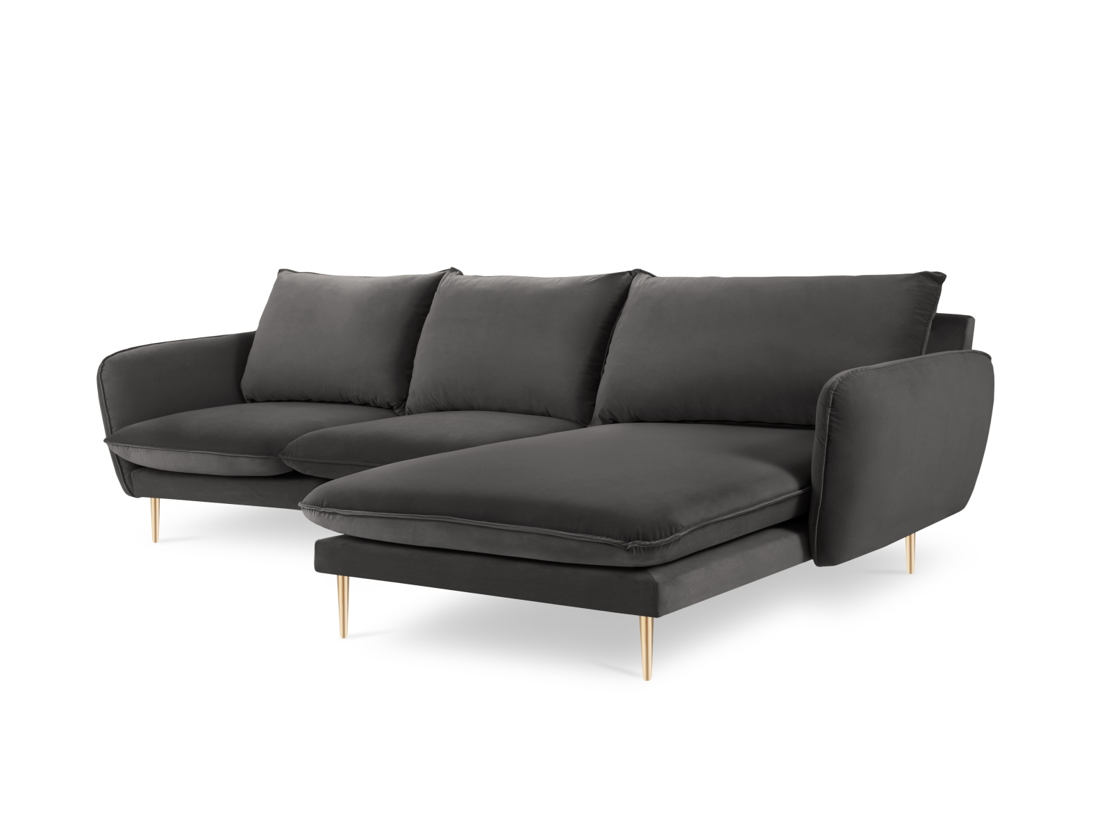 Cosmopolitan Design Ecksofa Vienna 5-Sitzer Samt Bluvel Dunkelgrau Melange Rechts Beine Gold