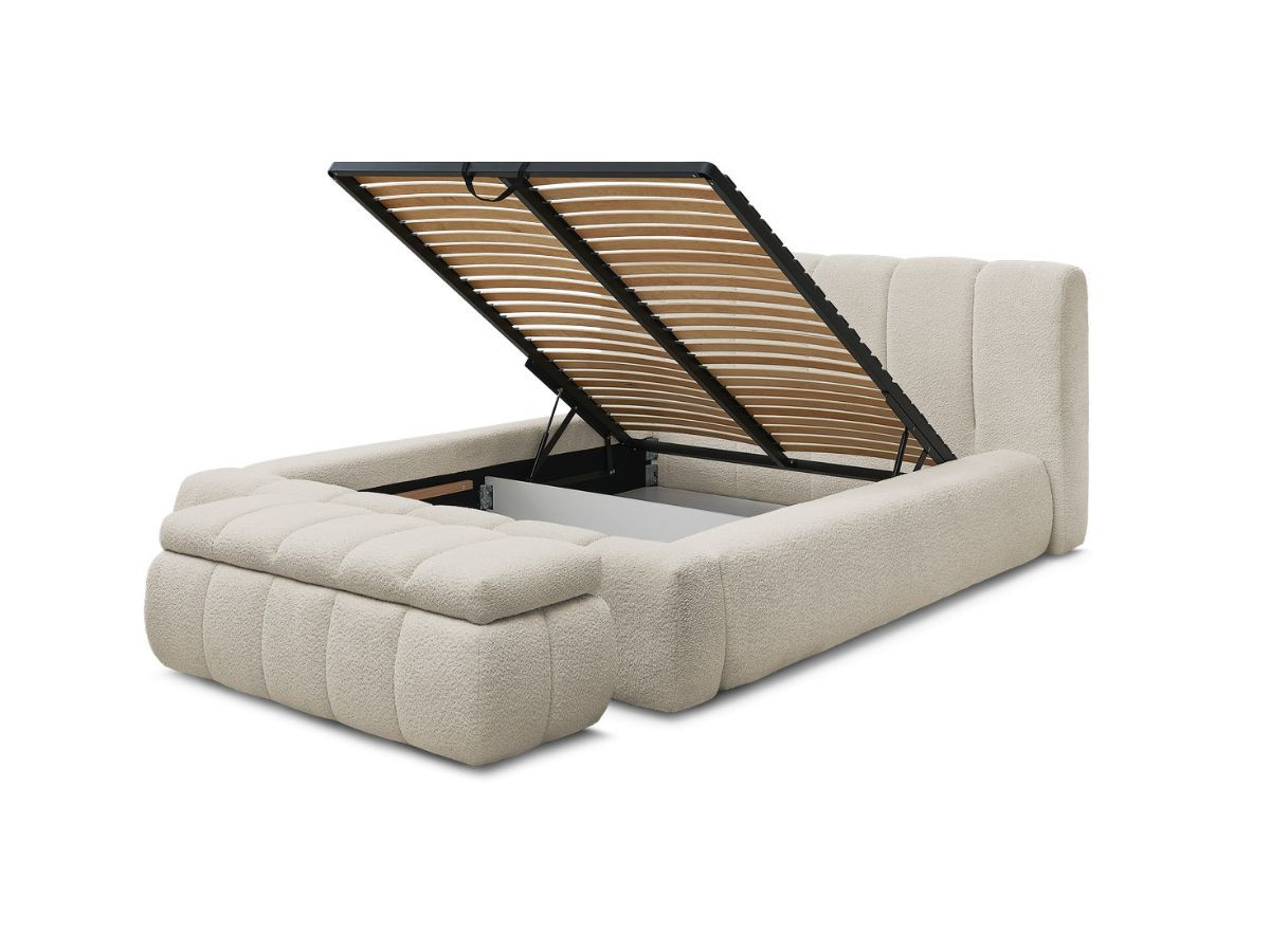 Bobochic Denali Polsterbett mit Bettkasten mit Bettbank Bouclé-Stoff Beige, Liegefläche 140 × 190 cm