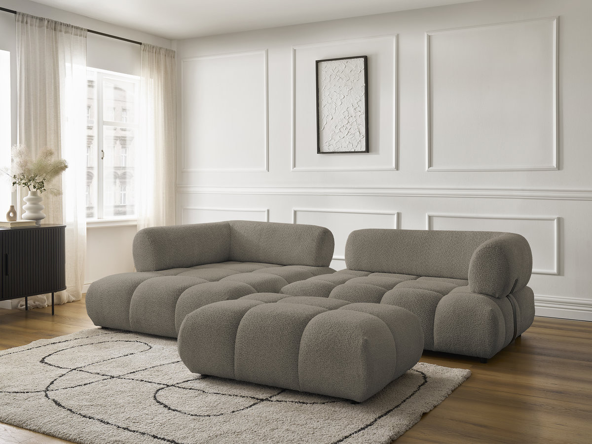 Bobochic Alya Ecksofa mit Pouf Bouclé-Stoff Taupe Ecke links