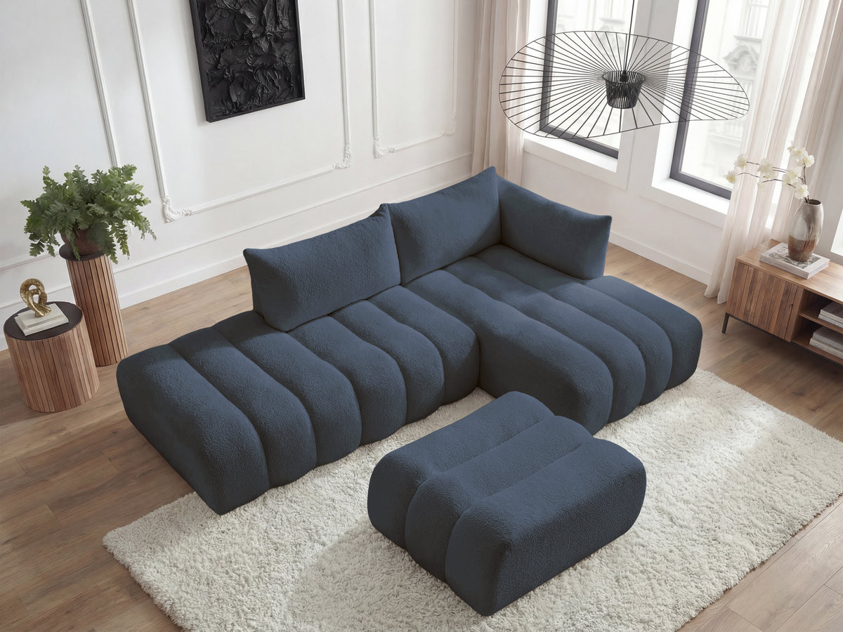 Bobochic Azra Ecksofa mit Pouf 319 × 178 cm Bouclé-Stoff Dunkelblau Ecke rechts