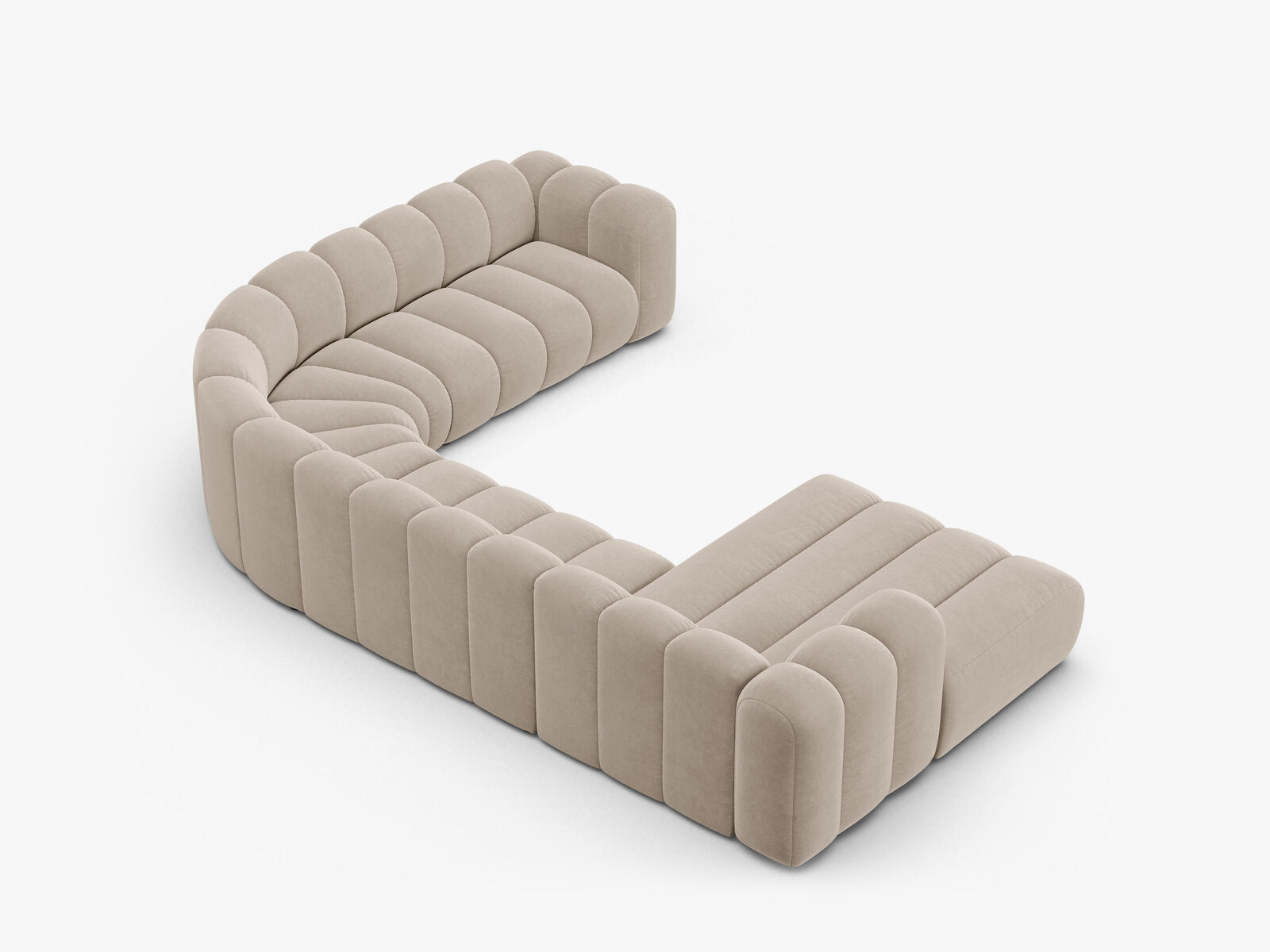 Micadoni Modulares Panorama Ecksofa Lupine 6-Sitzer Rechts Samt Salvador Beige