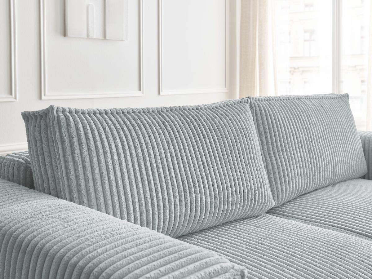 Bobochic Chelsea Schlafsofa 3-Sitzer mit Bettkasten Breitcord weich Hellgrau