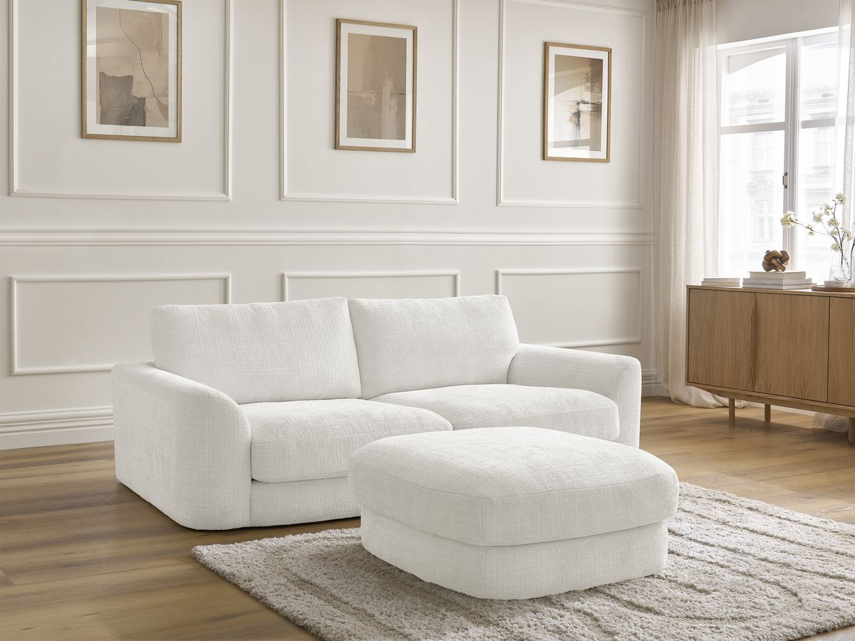 Bobochic Leonore Sofa 3-Sitzer mit Pouf Strukturstoff Weiß