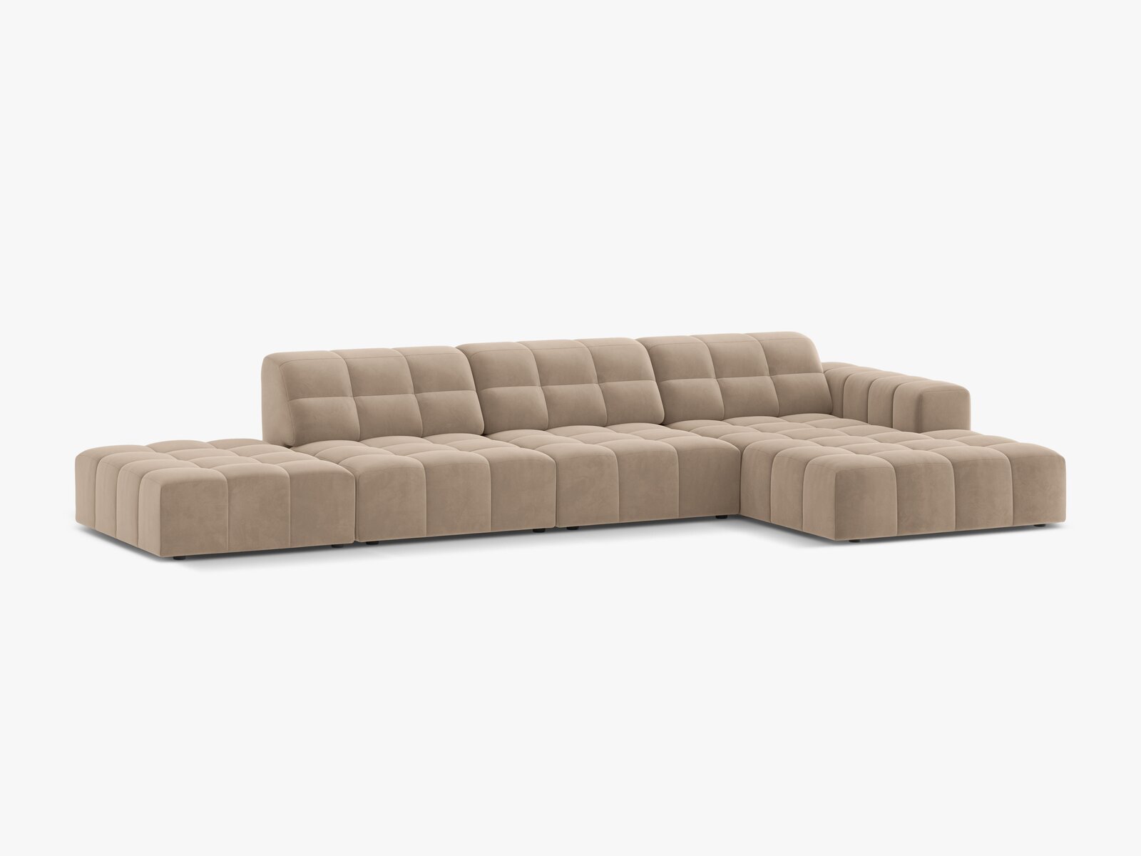 Micadoni Ecksofa Jennifer 5-Sitzer Samt Venus Beige Rechts