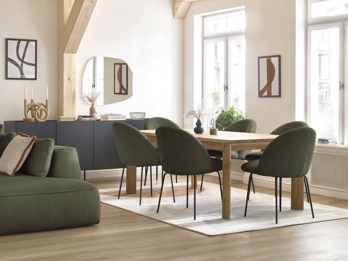 Bobochic Lalie Esszimmerstuhl 2er-Set mit Metallbeinen, schwarz Cordsamt Grün