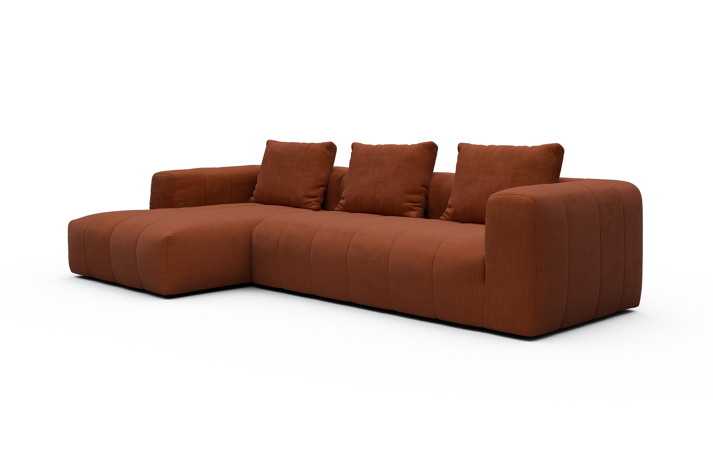 Ecksofa Hugo 2,5-Sitzer Armlehne rechts mit Chaiselongue Corduroy-Burnt-Orange