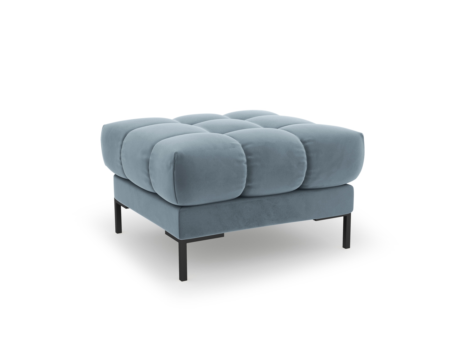 Cosmopolitan Design Pouf Bali Samt Bluvel Hellblau Beine Schwarzes Metall