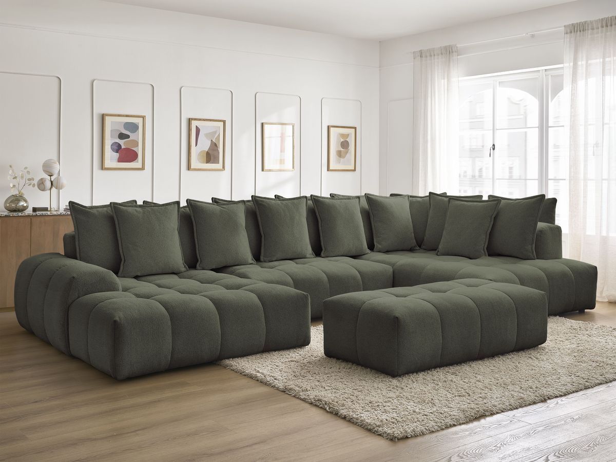 Bobochic Everest Wohnlandschaft mit Pouf, 14 Kissen Melange-Stoff Grün Ecke links