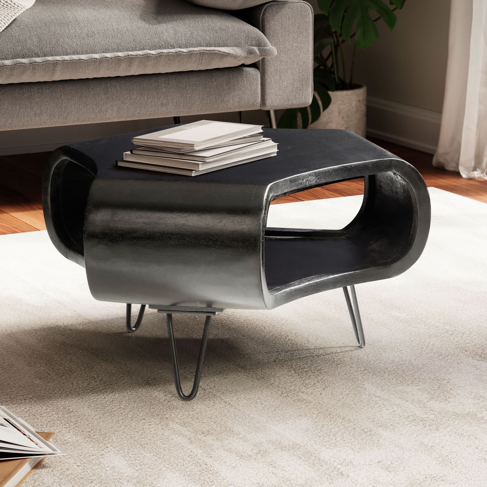 Couchtisch Trysil Massivholz Schwarz 60 × 60 × 35 cm