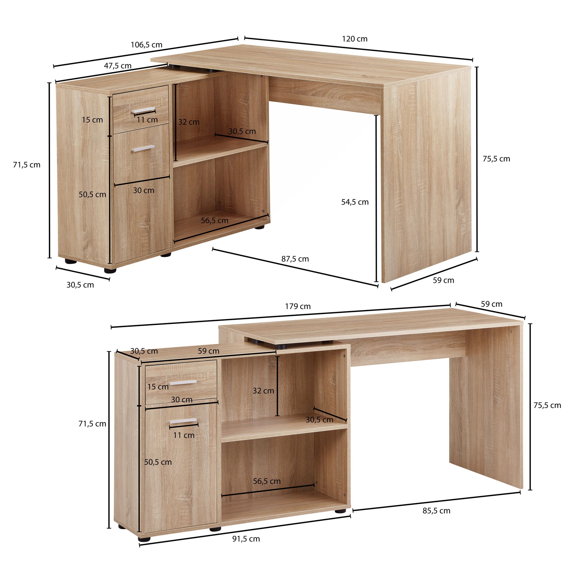 Schreibtisch Etne Sonoma 120 × 106,5 × 75,5 cm