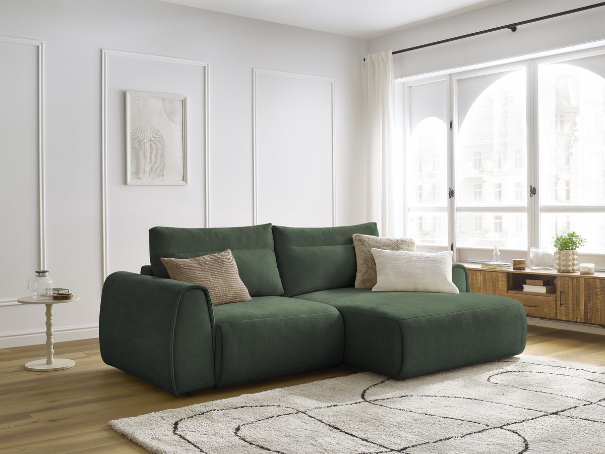 Bobochic Aden Ecksofa 246 × 152 cm Stoff Grün Ecke rechts