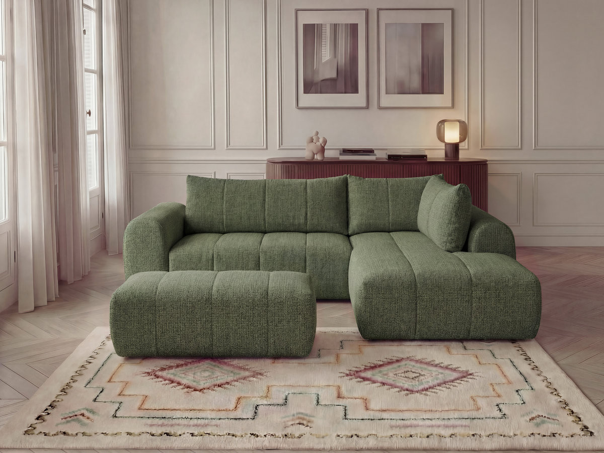 Bobochic Nesty Ecksofa in L-Form, 256 cm, mit Pouf Melange-Stoff Hellgrün Ecke rechts