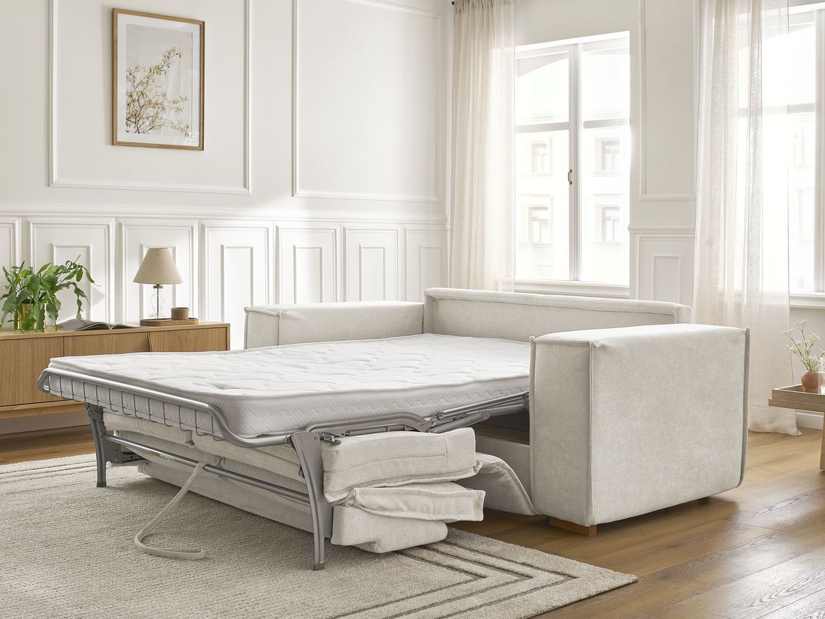 Bobochic Chelsea Schlafsofa 3-Sitzer Strukturstoff Beige, Liegefläche 140 × 200 cm