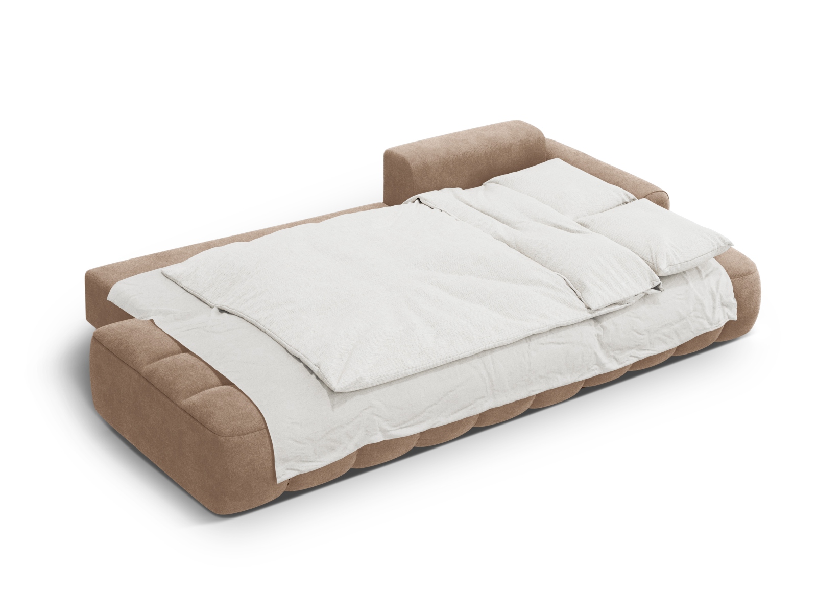 Cosmopolitan Design Ecksofa Linz 3-Sitzer offen mit Schlaffunktion Samt Vogue Dunkelbeige Rechts