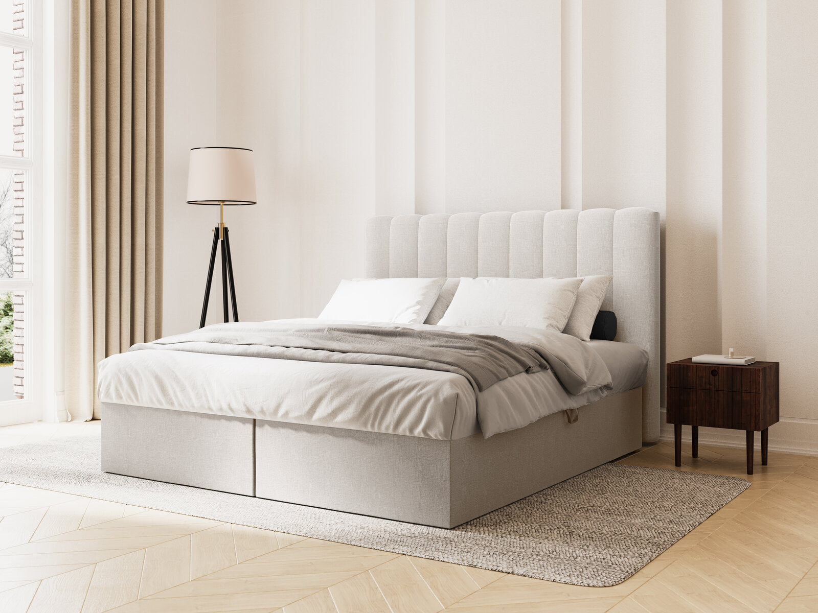 Micadoni Boxspringbett Kelp Strukturierter Stoff Grau Beige Melange 180x200